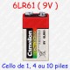 1 pile Alcaline Plus 9V LR22 LF22 6LR61 6LF22 MN1604