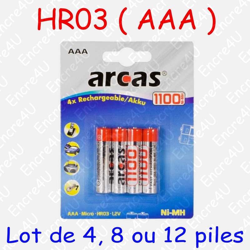 Piles accus rechargeables 1100 mAh AAA R3 R03 LR3 LR03 1,2V