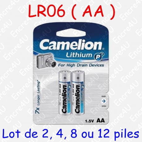 Piles Lithium : AA LR6 FR6 LR06 R6 R06 FR06 L91 1,5V 1,5 volt