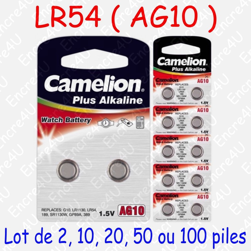 Piles GENERIQUE Piles lr1130/ag10 /lr54/ sr1130 x10 lithium batterie longue  duree 1. 5v montre clef plate lot de 10