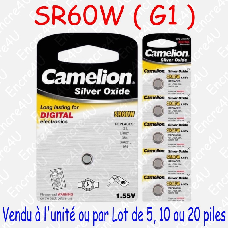 Piles Oxyde d'Argent : G1 SR60W 164 364 SR621 LR621 1,55V 1,55 volt