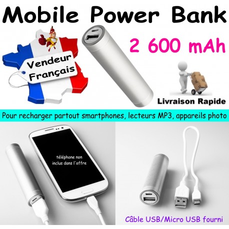 Power Bank 2 600 mAh ARGENT COQUE ALUMINIUM