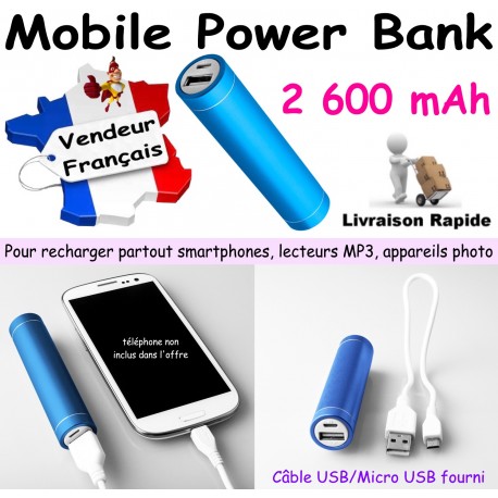 Power Bank 2 600 mAh BLEU COQUE ALUMINIUM