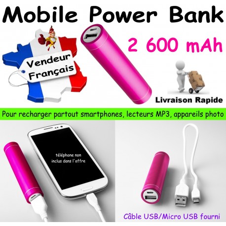 Power Bank 2 600 mAh ROSE COQUE ALUMINIUM