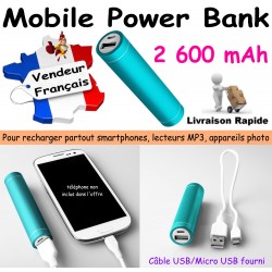 Power Bank 2 600 mAh TURQUOISE COQUE ALUMINIUM