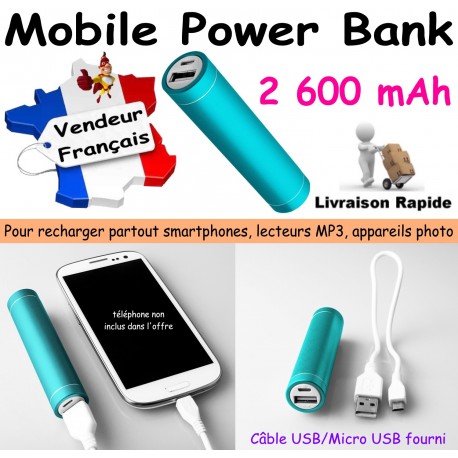 Power Bank 2 600 mAh TURQUOISE COQUE ALUMINIUM