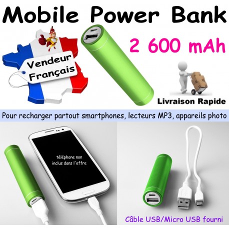 Power Bank 2 600 mAh VERT COQUE ALUMINIUM