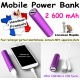 Power Bank 2 600 mAh VIOLET COQUE ALUMINIUM