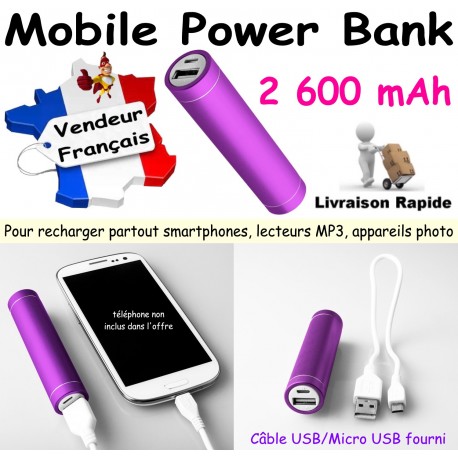 Power Bank 2 600 mAh VIOLET COQUE ALUMINIUM