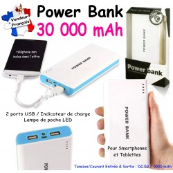 Power Bank 30 000 mAh BLANC/BLEU 2xUSB + Led