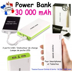 Power Bank 30 000 mAh BLANC/VERT 2xUSB + Led
