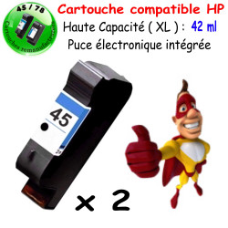 2 CARTOUCHES COMPATIBLES HP45 XL